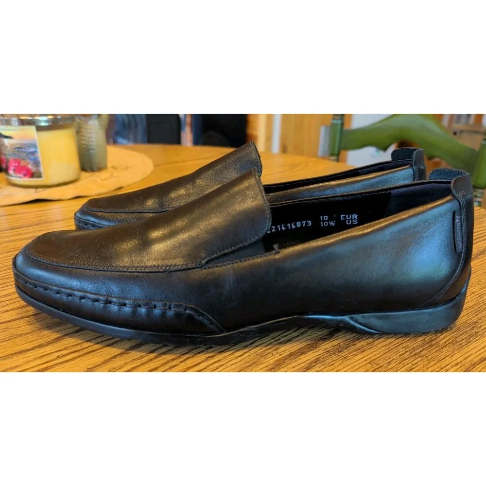 Mephisto Mens 10.5 Black Leather Cool Air Comfort Shoes Loafers Slip On